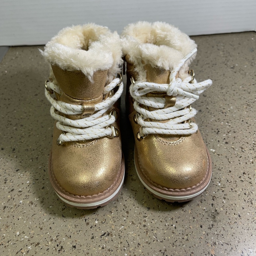 Toddler Girls' Reed Zipper Slip-On Lace-Up Combat Winter Boots Cat & Jack Gold 5